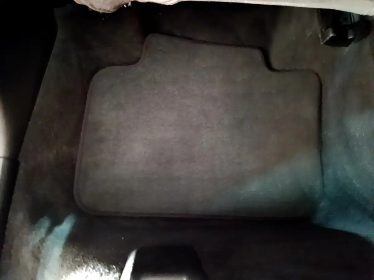 Vue rapprochée du tapis de sol noir côté conducteur du BMW X1 sDrive20i Business Design 2020.