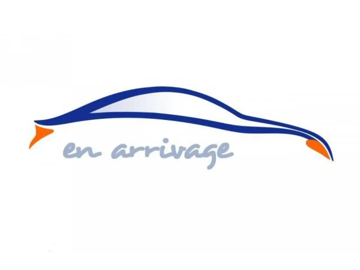 Silhouette stylisée d'une voiture en bleu et orange avec le texte "en arrivage" sur fond blanc.