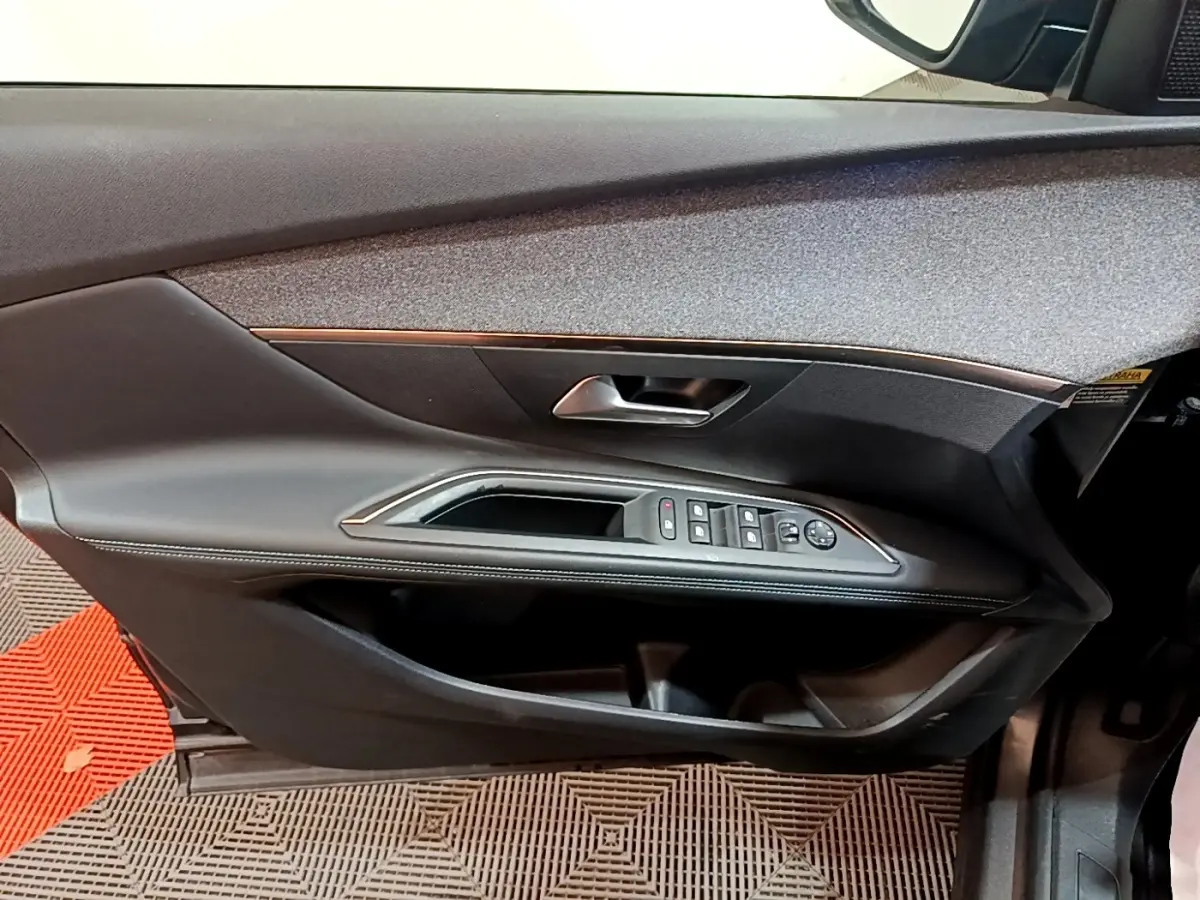 Porte côté conducteur Peugeot 3008 gris foncé, vue intérieure avec commandes vitres et rétroviseurs électriques.