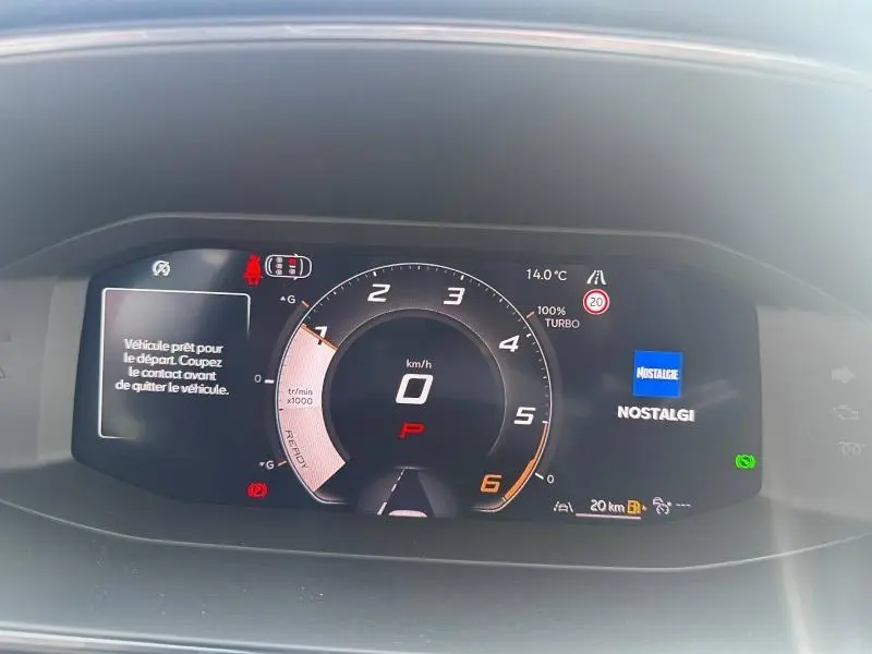 Tableau de bord numérique du CUPRA Formentor 2.0 TDI 150ch 2025, affichant la vitesse à 0 km/h et la température extérieure à 14°C.