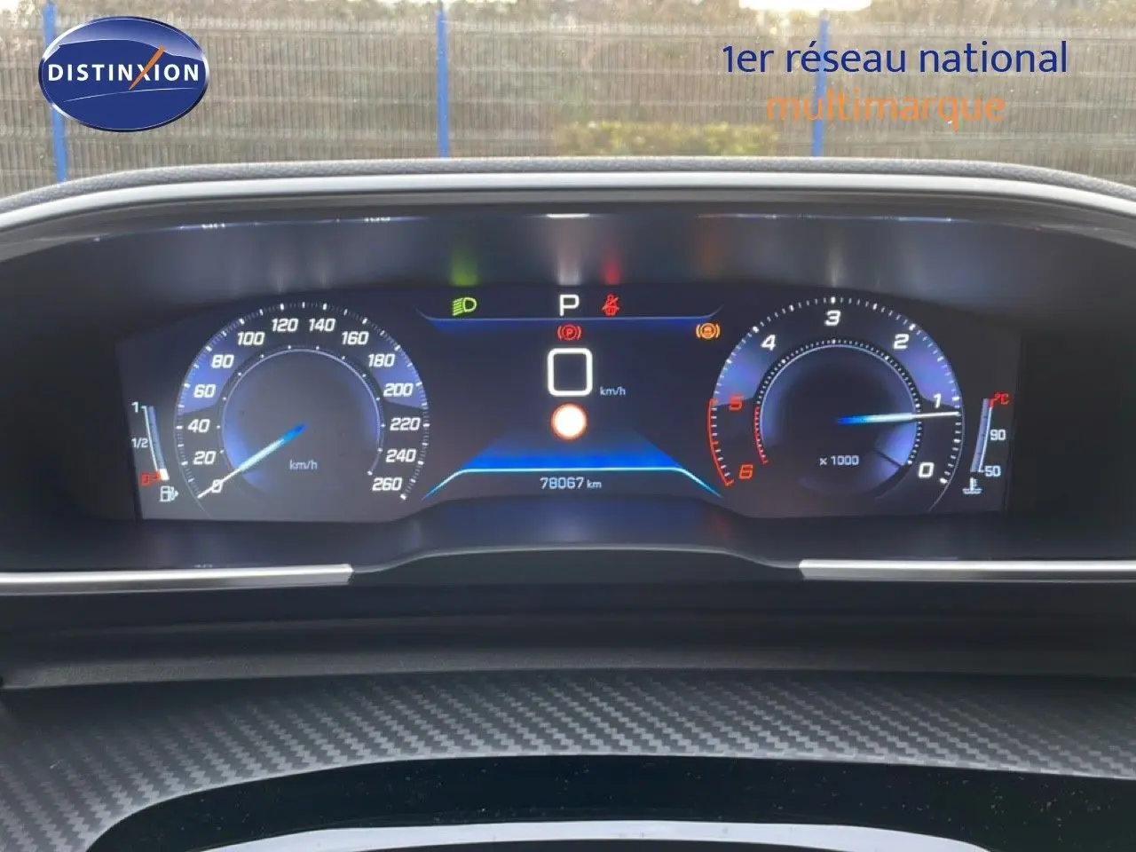 Tableau de bord numérique de Peugeot 508 SW 2021 affichant vitesse, compte-tours et kilométrage à 78 067 km.