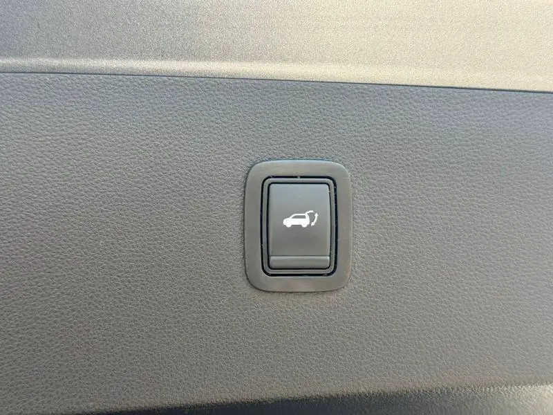 Bouton noir de commande d'ouverture du coffre sur panneau intérieur gris foncé du Dacia Bigster 2025.