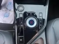 Gros plan sur la console centrale du KIA Niro EV blanc 2024, mettant en valeur la molette de sélection de vitesse circulaire.