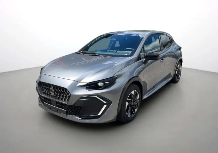 Renault Clio 6 TCE 115 EDC Techno gris schiste vue 3/4 avant avec feux LED et jantes alu 16 pouces.