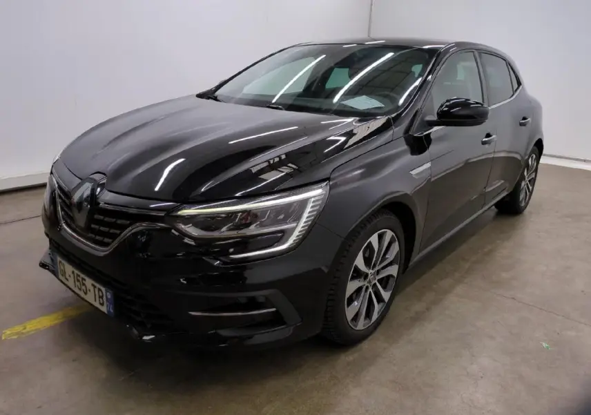Renault Mégane Intens 2023 noir métal vue 3/4 avant droit avec jantes alliage 17 pouces Allium.