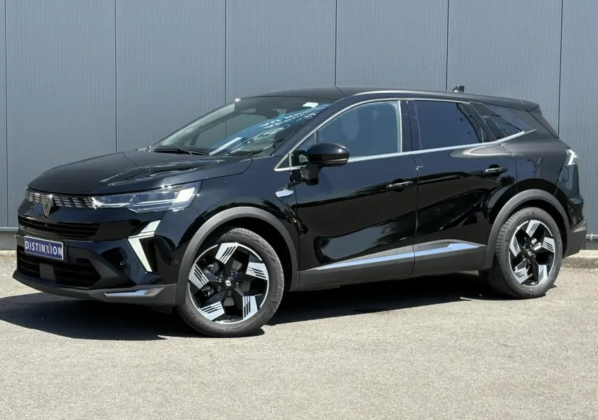 Renault Symbioz E-Tech Full Hybrid 2025 en noir étoile, vue 3/4 avant avec jantes 18" distinctives.