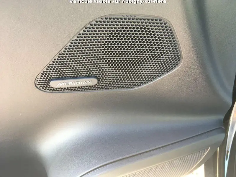 Gros plan sur le haut de la porte intérieure avec haut-parleur Meridian dans une Jaguar F-PACE noire.