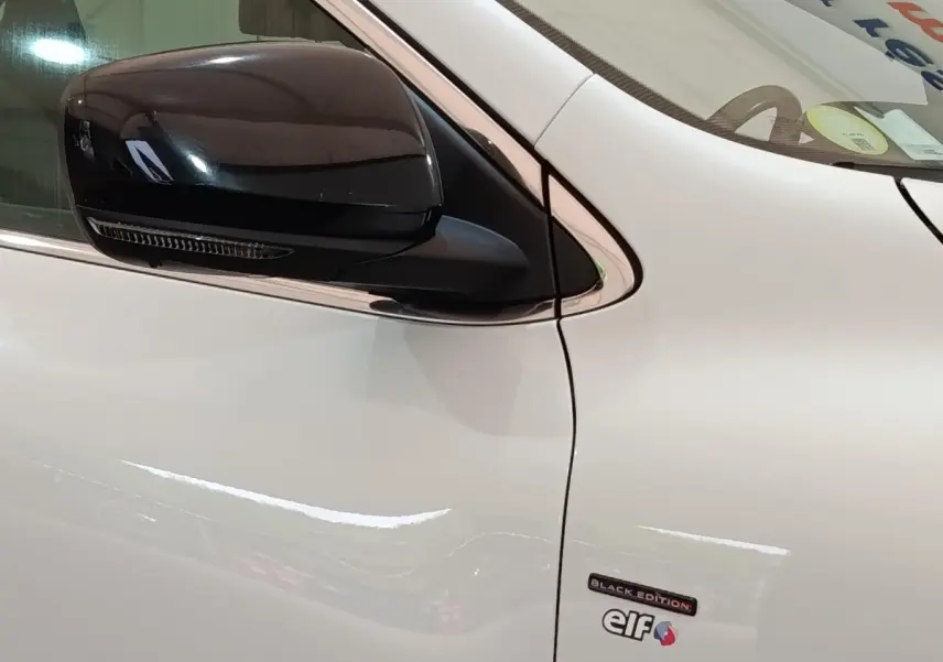 Détail du rétroviseur noir et de la portière blanche côté conducteur du Renault Kadjar Black Edition 2020.