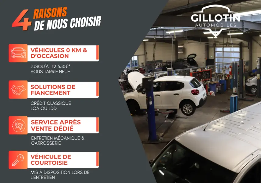 Je ne vois pas de véhicule Alfa Romeo Stelvio gris foncé dans cette image, mais plutôt un atelier avec plusieurs voitures en réparation.