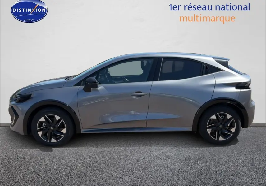 Profil côté gauche de la Renault Clio VI gris schiste 2026 avec jantes alliage et vitres teintées.