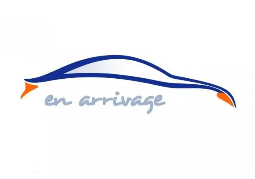 Silhouette stylisée d'une voiture bleue avec toit noir vue de profil, texte "en arrivage" en dessous.