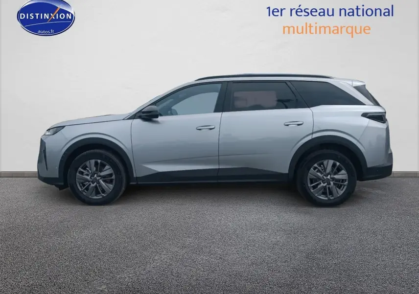 Peugeot 5008 Hybrid 145 allure e-dcs6 gris artense vue de profil côté gauche sur fond neutre.