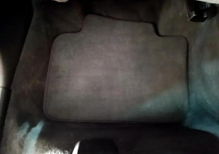 Vue rapprochée du tapis de sol noir côté conducteur du BMW X1 sDrive20i Business Design 2020.