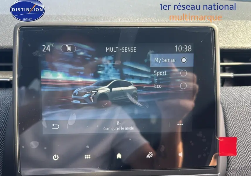 Écran tactile intérieur montrant le mode de conduite Multi-Sense de la Renault Clio V gris schiste.