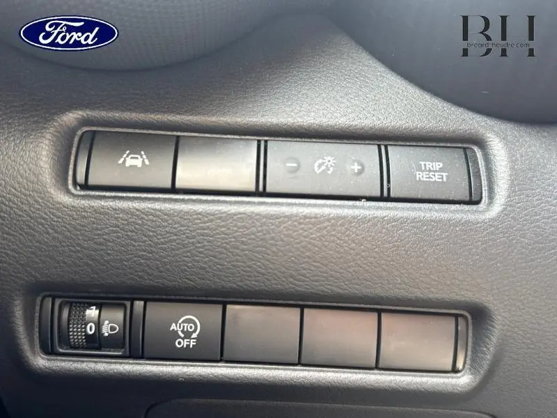 Gros plan sur les commandes de réglage et d'assistance du tableau de bord d'une Nissan Juke gris perle métallisé 2023.