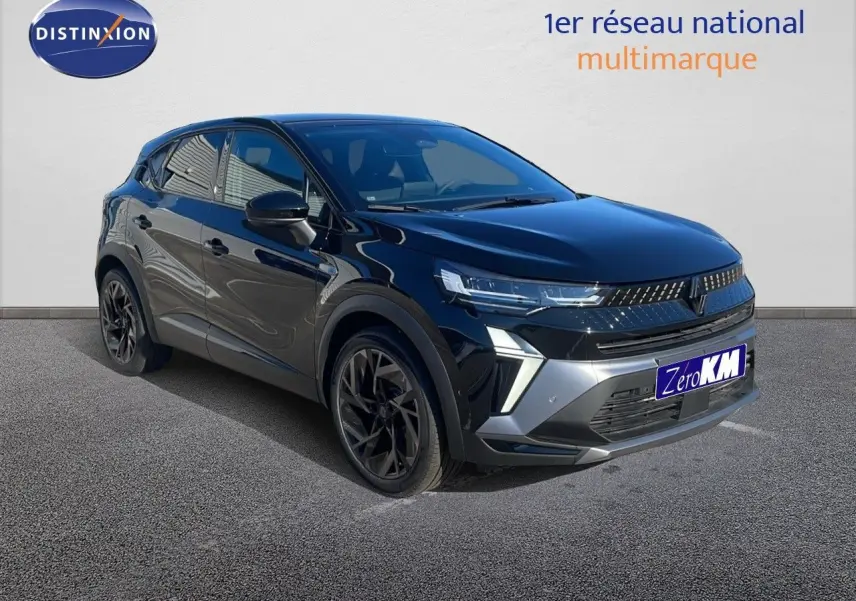 Renault Captur E-Tech hybride noir étoile métal en 3/4 avant droit avec jantes noires et calandre moderne