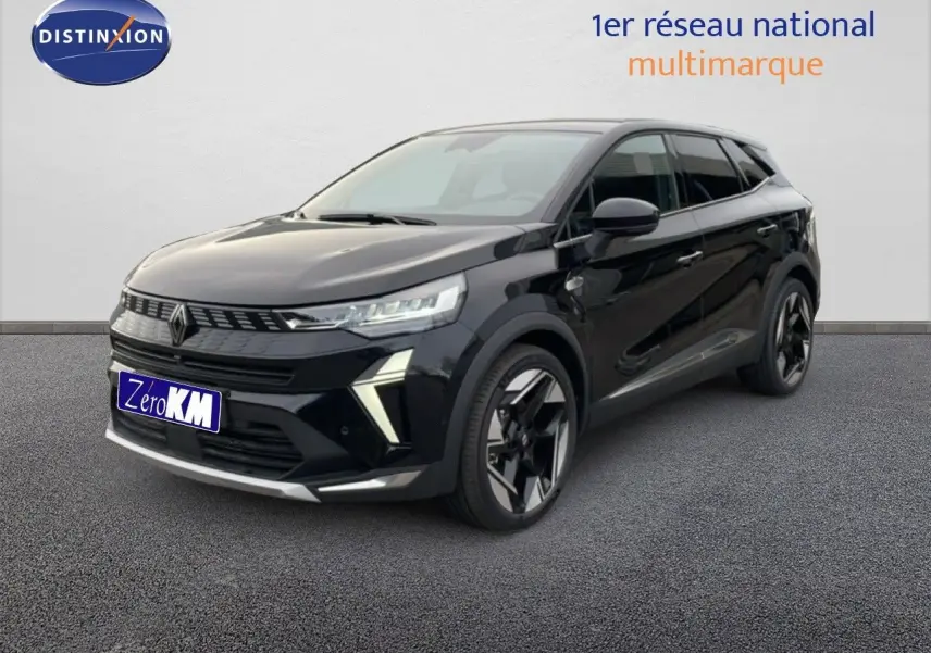 Renault Symbioz noir étoile métal en 3/4 avant droit, avec jantes bi-ton et lignes modernes soulignées.
