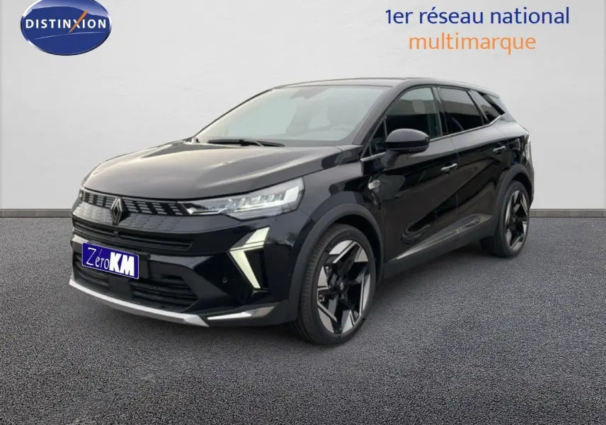 Renault Symbioz 2025 noir étoile métal en 3/4 avant droit avec jantes bi-ton et feux LED distinctifs.