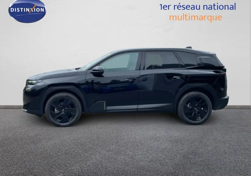 Profil côté gauche d'un Citroën C5 Aircross noir perle métal 2026 avec jantes noires et lignes modernes.