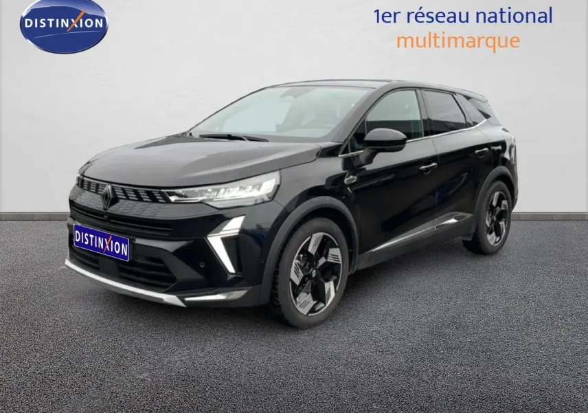 Renault Symbioz noir étoile métal, vue 3/4 avant droit, SUV hybride avec jantes bi-ton et calandre moderne.