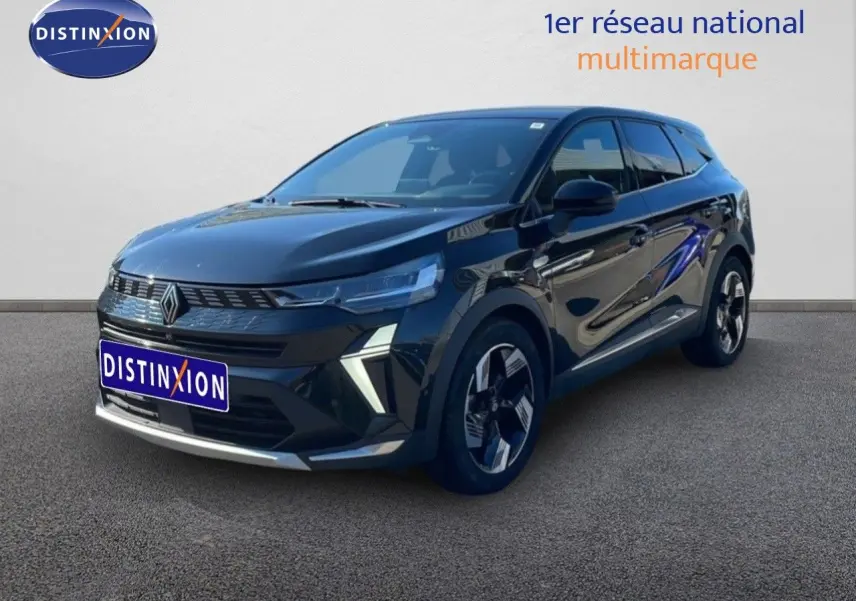 Renault Symbioz noir étoile métal en 3/4 avant droit, mettant en valeur ses optiques LED et jantes bi-ton.