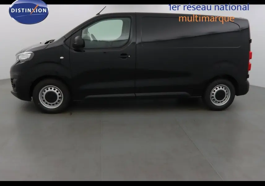Profil côté gauche du Peugeot Expert Fourgon noir métal 2022, version Standard 1.5 BlueHDi 120S&S Premium.