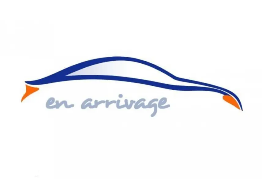 Silhouette stylisée d'une voiture bleue avec des accents orange, accompagnée du texte "en arrivage".