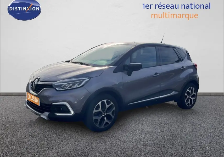 Renault Captur gris 2019 en 3/4 avant droit, avec jantes alliage et calandre distinctive Intens.