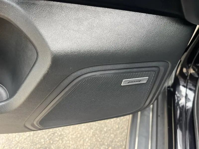 Haut-parleur Bose intégré dans la porte côté gauche d'un Porsche Macan noir, soulignant la finition intérieure.