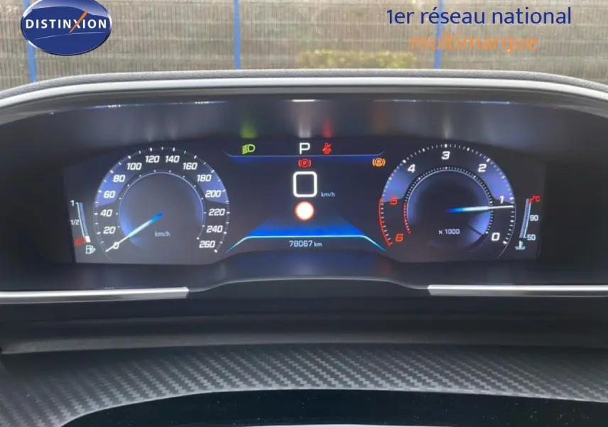 Tableau de bord numérique de Peugeot 508 SW 2021 affichant vitesse, compte-tours et kilométrage à 78 067 km.