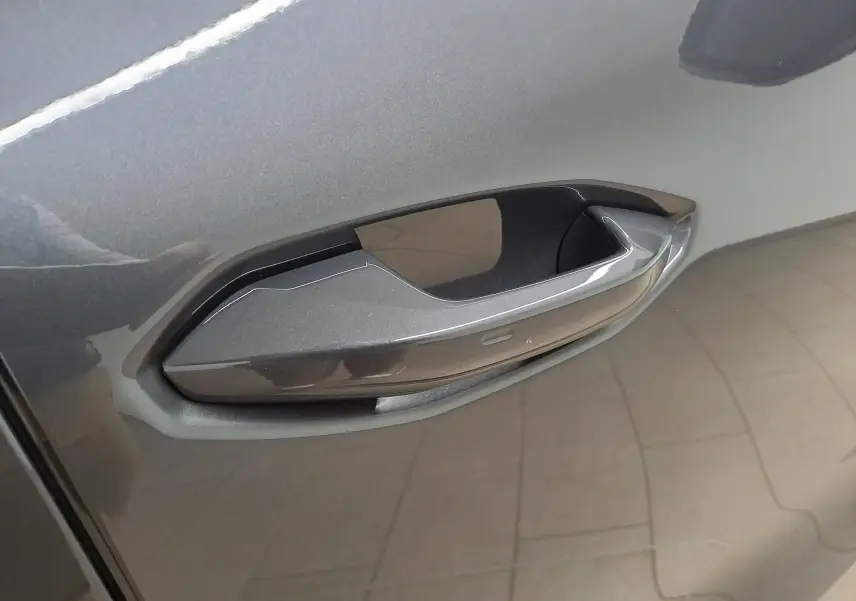Poignée de porte côté gauche en gros plan sur CUPRA TERRAMAR 2025 gris Timanfaya métallisé.