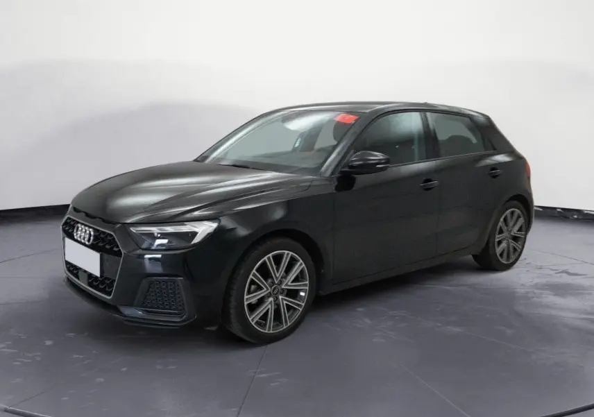 Audi A1 Sportback noir/gris vue de profil côté gauche, avec jantes alliage 17 pouces et toit noir brillant.
