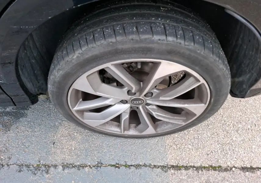 Vue arrière d'un Audi Q2 noir 2023 garé en intérieur avec feux arrière rouges et plaque DISTINXION.