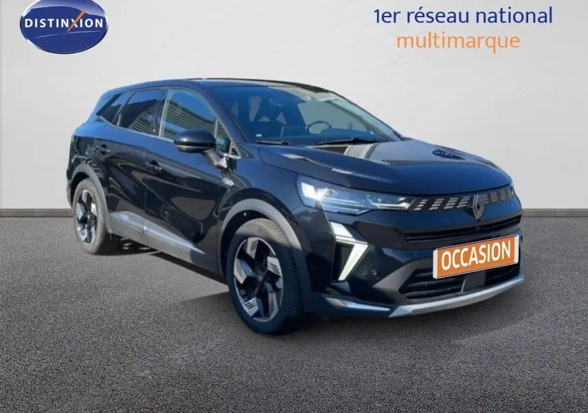 Renault Symbioz noir étoile métal en 3/4 avant droit, avec calandre moderne et jantes bi-ton distinctives.