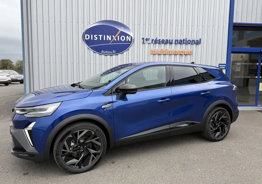 Profil côté gauche du Renault SYMBIOZ bleu iron 2025, mettant en valeur ses jantes noires et son design moderne.