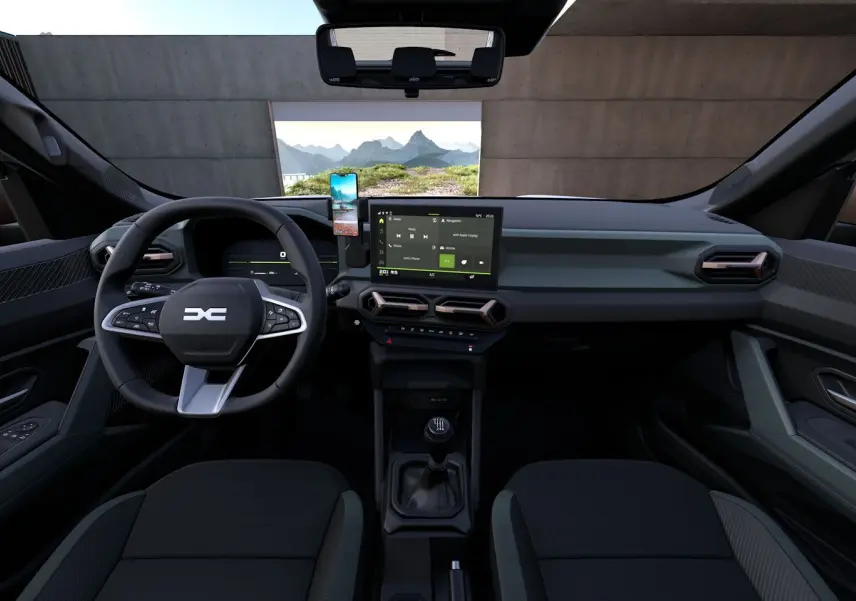 Vue de profil côté gauche d'un Dacia Duster Hybrid 155 Extreme blanc glacier avec jantes noires et rétroviseurs bronze.