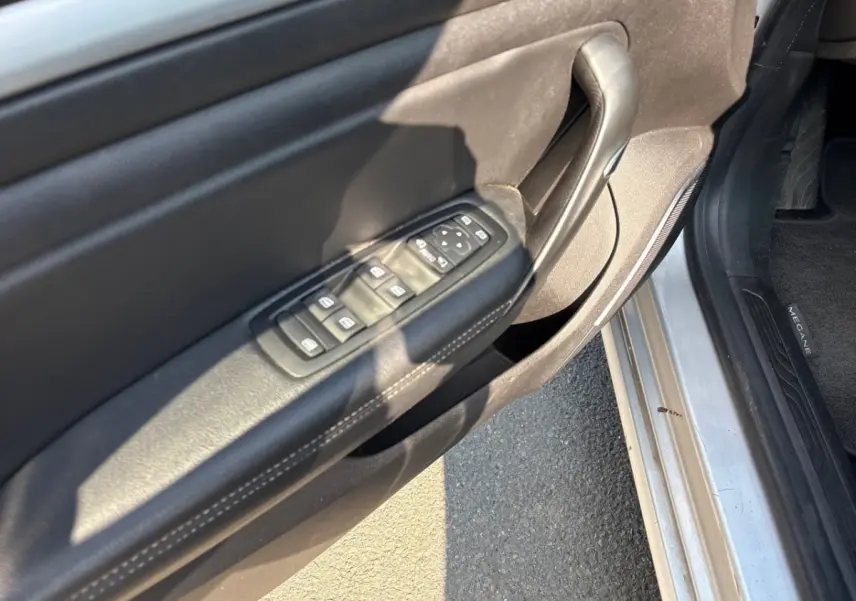 Vue rapprochée de la porte avant gauche de la Renault Mégane 2020, avec commandes de vitres et seuil de porte argenté.