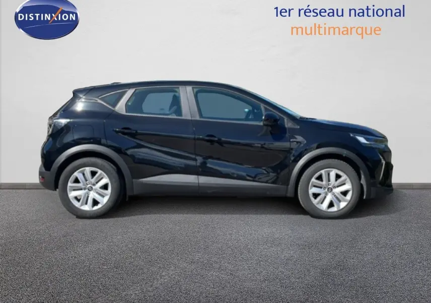 Profil droit du Renault Captur noir étoile métal 2025, version E-Tech Full Hybrid 145ch Evolution, sur fond neutre.