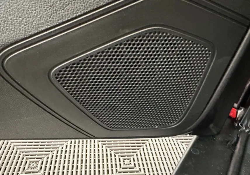 Gros plan sur le haut-parleur intégré à la porte côté conducteur de l'AIXAM AMBITION E CITY PACK 2025.