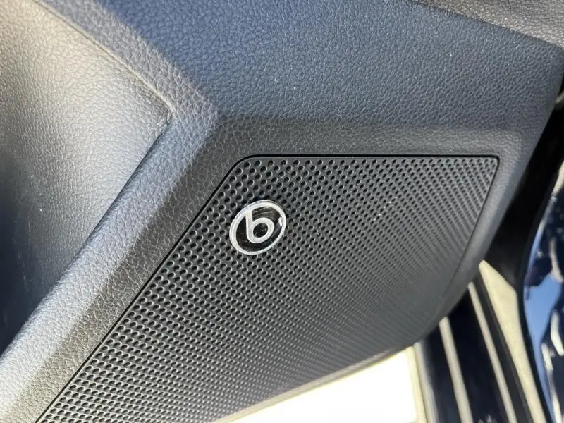 Gros plan sur l'enceinte Beats intégrée à la porte intérieure d'une SEAT Ibiza bleu foncé métal 2022.