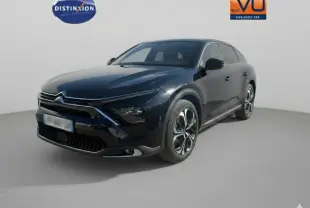 Citroën C5 X noir vue 3/4 avant droit, jantes alliage 19 pouces et calandre distinctive moderne.