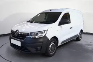 Renault Express Van blanc vu en 3/4 avant droit, avec pare-chocs noirs et jantes acier simples.