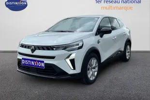 Renault Symbioz gris rafale métal en 3/4 avant droit, SUV hybride avec calandre noire et feux LED distinctifs.