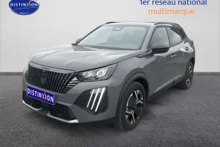 Peugeot 2008 gris sellenium en 3/4 avant droit, avec phares LED et jantes alliage distinctives.