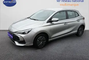 MG3 Hybrid+ gris en 3/4 avant droit, mettant en valeur ses lignes modernes et ses jantes en acier avec enjoliveurs.