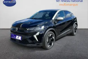 Renault Captur E-Tech hybride noir étoile avec toit gris, vue 3/4 avant mettant en valeur ses optiques LED et jantes noires.