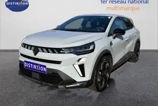 Vue 3/4 avant d’un Renault Symbioz gris rafale métal avec jantes noires et calandre distinctive.