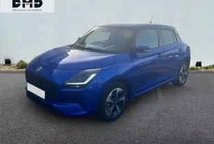 Suzuki Swift 1.2 Hybrid 83ch Pack en bleu Frontier Blue, vue 3/4 avant avec phares LED et jantes alu distinctives.