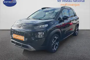 Citroën C3 Aircross noir perla metal vue 3/4 avant droit avec jantes bi-ton et toit ouvrant.