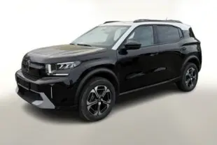SUV Citroën C3 Aircross noir perla avec toit blanc, vu en 3/4 avant droit sur fond clair, jantes bi-ton visibles.